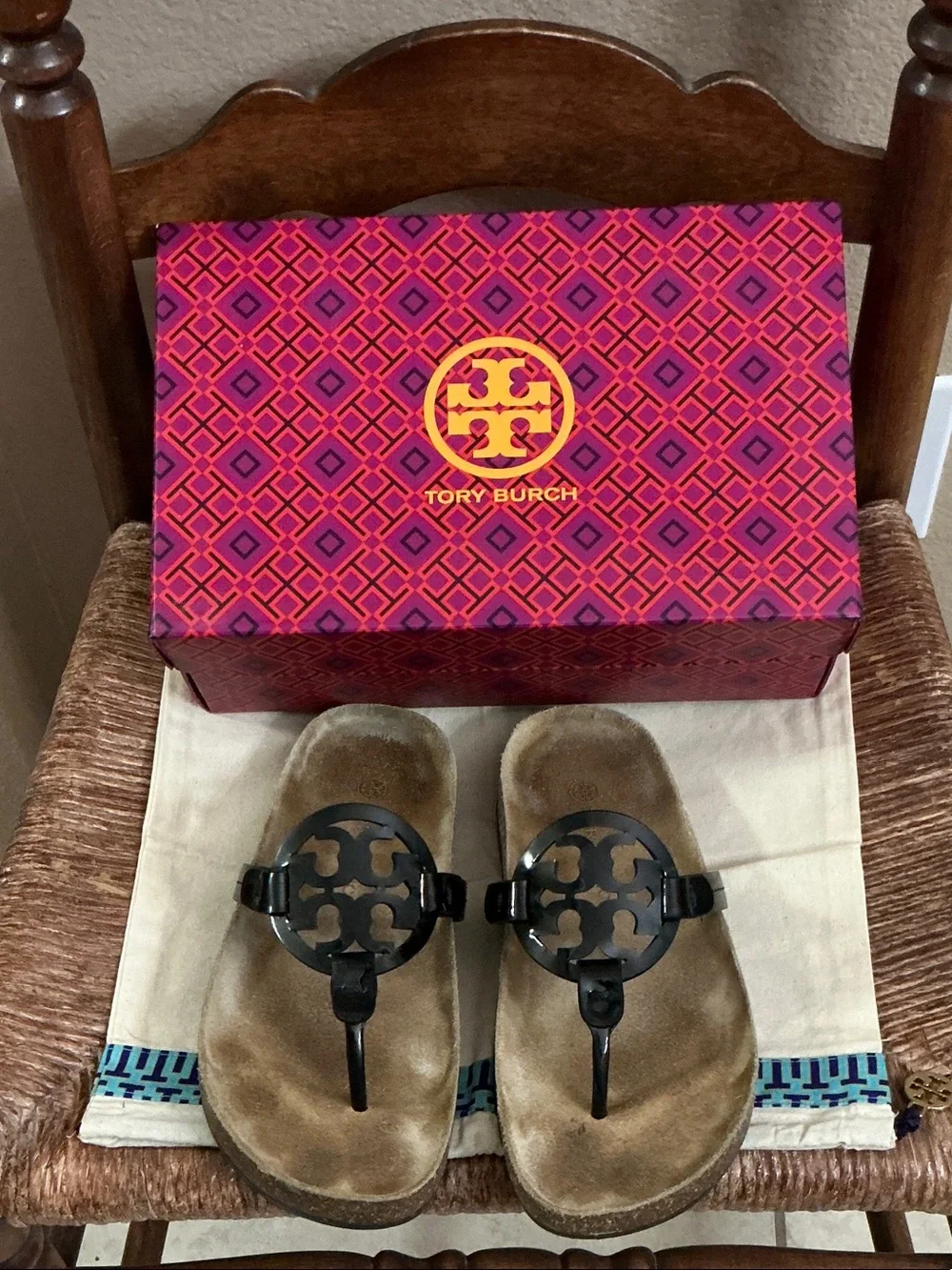 Tory Burch Black Logo Thong Sandals